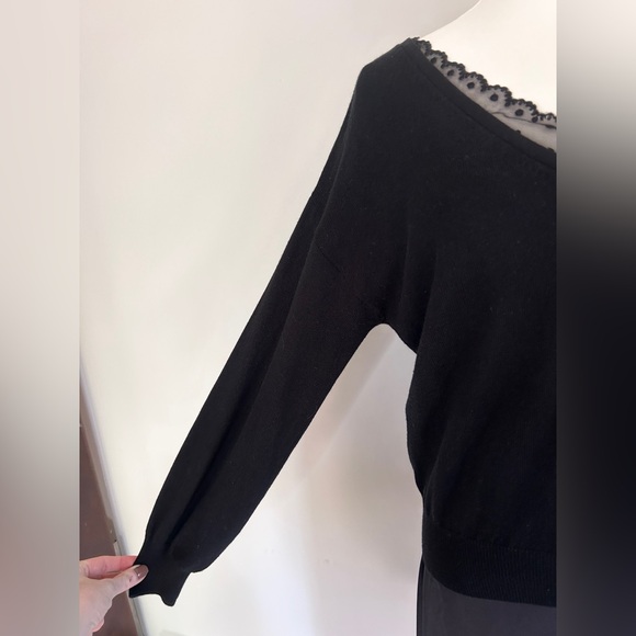 ANN TAYLOR Layered Look Sweater Lace Trim Black Romantic Coquette Academia Sz S - Picture 7 of 10